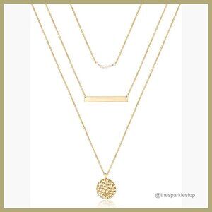 Brass Layered Choker Necklace Set with Simulated Pearls Adjustable